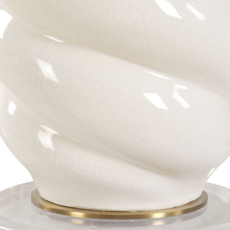 Uttermost Anneli White Ceramic Swirl Table Lamp With White Linen Shade