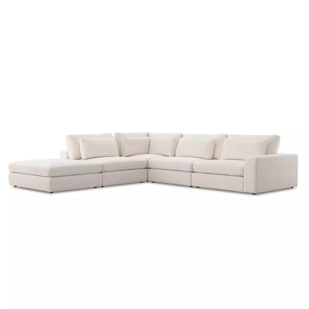 Four Hands Bloor 4 Piece Deep Seating Modular Right Arm Sectional With Ottoman ~ Essence Natural Upholstered Woven Fabric