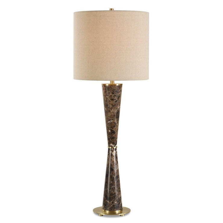 Uttermost Jameson Chocolate Brown Marble Hourglass Table Lamp With Light Beige Linen  Shade