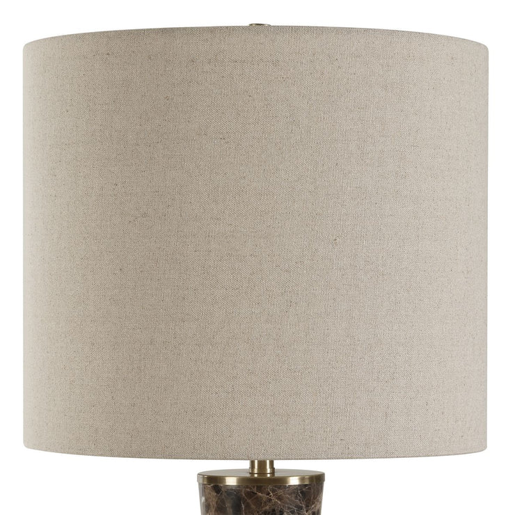 Uttermost Jameson Chocolate Brown Marble Hourglass Table Lamp With Light Beige Linen  Shade