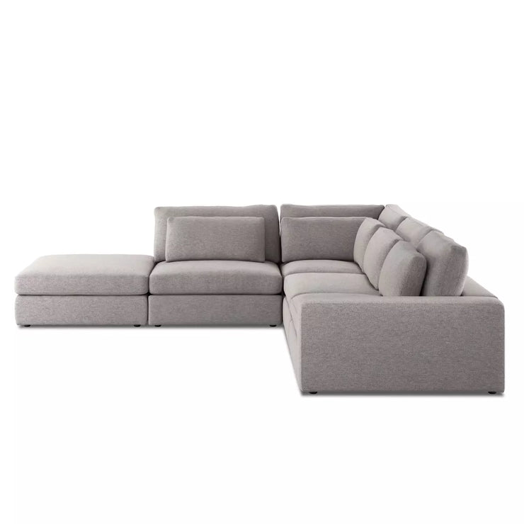 Four Hands Bloor 4 Piece Deep Seating Modular Right Arm Sectional With Ottoman ~ Chess Pewter Upholstered Woven Fabric