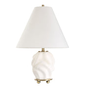 Uttermost Bora Matte White Glazed Swirl Base Accent Lamp With White Linen Shade