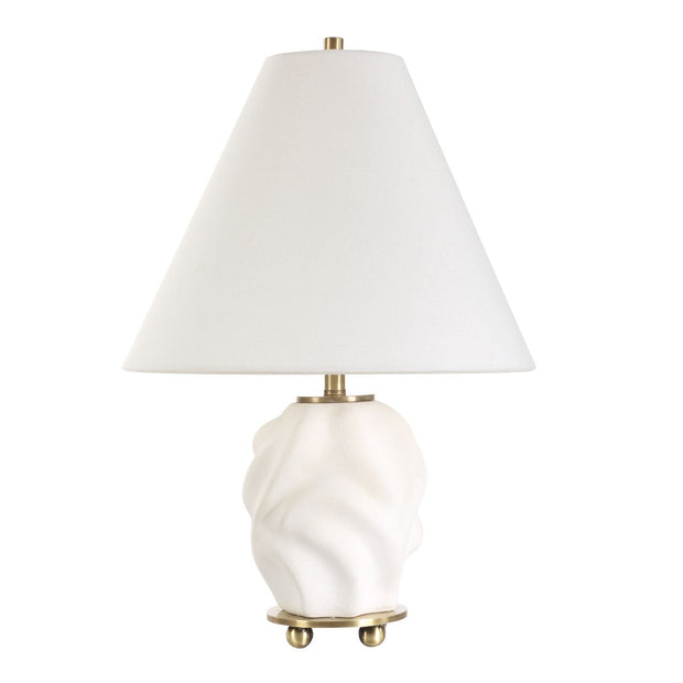 Uttermost Bora Matte White Glazed Swirl Base Accent Lamp With White Linen Shade