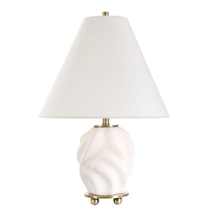 Uttermost Bora Matte White Glazed Swirl Base Accent Lamp With White Linen Shade