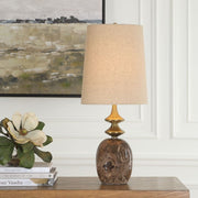 Uttermost Percy Brown Marble and Brass Details Buffet Lamp With White Linen Shade