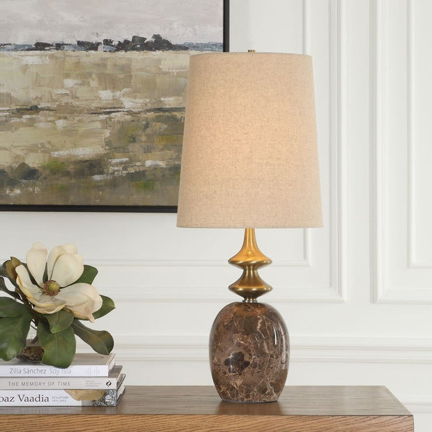 Uttermost Percy Brown Marble and Brass Details Buffet Lamp With White Linen Shade