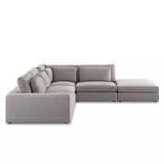 Four Hands Bloor 4 Piece Deep Seating Modular Left Arm Sectional With Ottoman ~ Chess Pewter Upholstered Woven Fabric