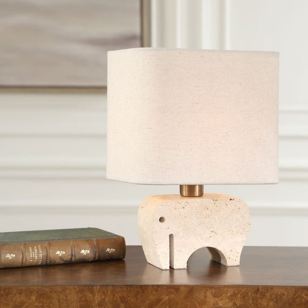 Uttermost Tusk Elephant Sculpture Beige Accent Lamp With Khaki Fabric Shade