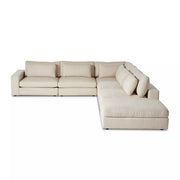 Four Hands Bloor 5 Piece Deep Seating Modular Left Arm Sectional With Ottoman ~ Clairmont Sand Upholstered Fabric