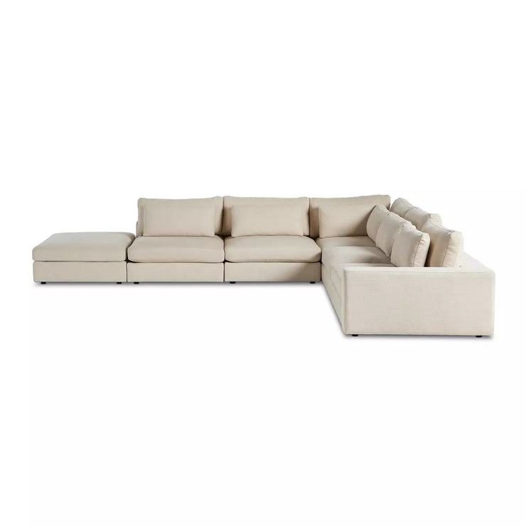 Four Hands Bloor 5 Piece Deep Seating Modular Right Arm Sectional With Ottoman ~ Clairmont Sand Upholstered Fabric