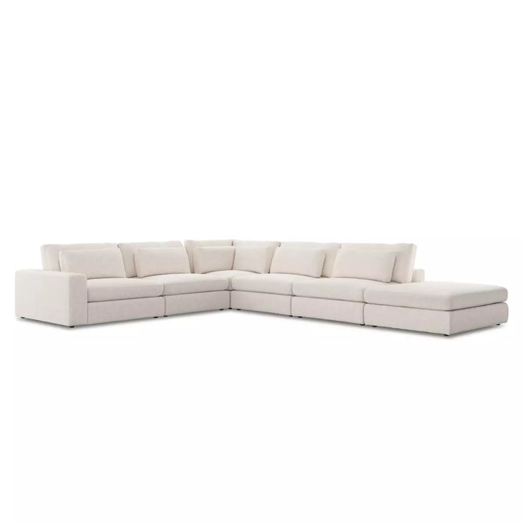 Four Hands Bloor 5 Piece Deep Seating Modular Left Arm Sectional With Ottoman ~ Essence Natural Upholstered Fabric