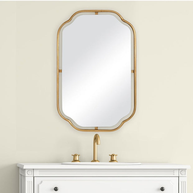Casa Bella Living Antiqued Gold Leaf Concaved Corners Mirror