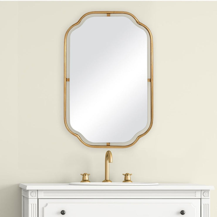 Casa Bella Living Antiqued Gold Leaf Concaved Corners Mirror