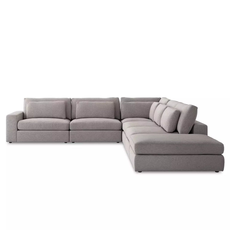 Four Hands Bloor 5 Piece Deep Seating Modular Left Arm Sectional With Ottoman ~ Chess Pewter Upholstered Fabric