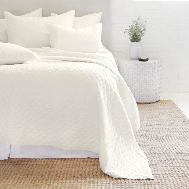Pom Pom at Home Hampton Cream Linen Diamond Quilted Big Pillow With Insert ~ 28" X 36"