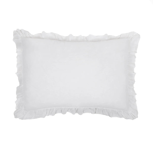 Pom Pom at Home Charlie White Linen Ruffled Big Pillow with Insert  ~ 28” x 36”