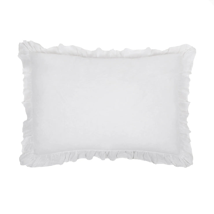 Pom Pom at Home Charlie White Linen Ruffled Big Pillow with Insert  ~ 28” x 36”