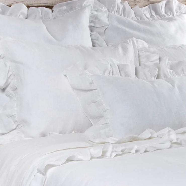 Pom Pom at Home Charlie White Linen Ruffled Big Pillow with Insert  ~ 28” x 36”