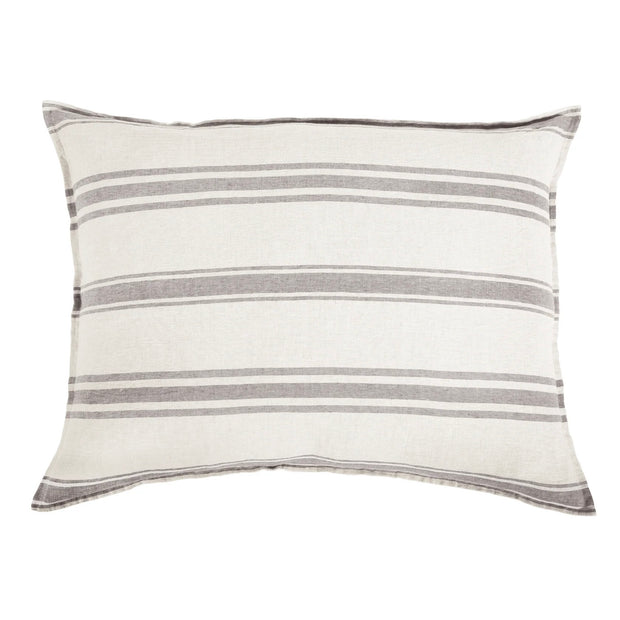 Pom Pom at Home Jackson Cream and Grey Striped Linen Big Pillow with Insert ~ 28” x 36”