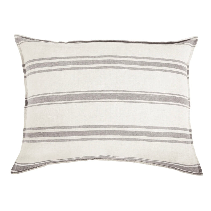 Pom Pom at Home Jackson Cream and Grey Striped Linen Big Pillow with Insert ~ 28” x 36”