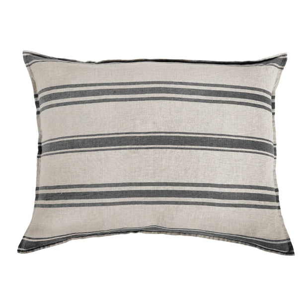 Pom Pom at Home Jackson Flax and Midnight Striped Linen Big Pillow with Insert ~ 28” x 36”