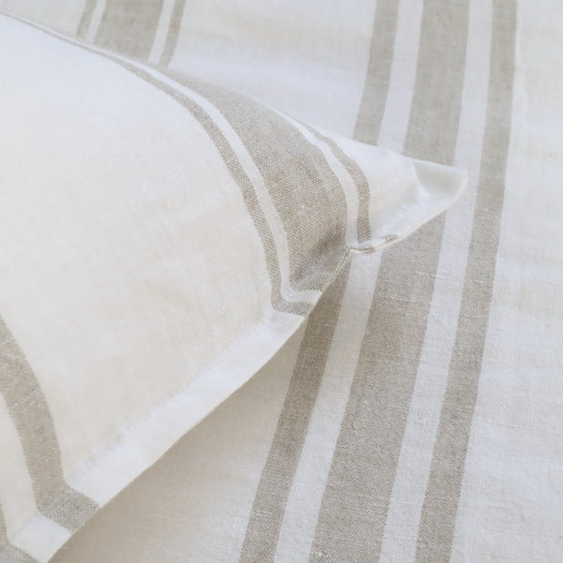 Pom Pom at Home Jackson White and Natural Striped Linen Big Pillow with Insert ~ 28” x 36”