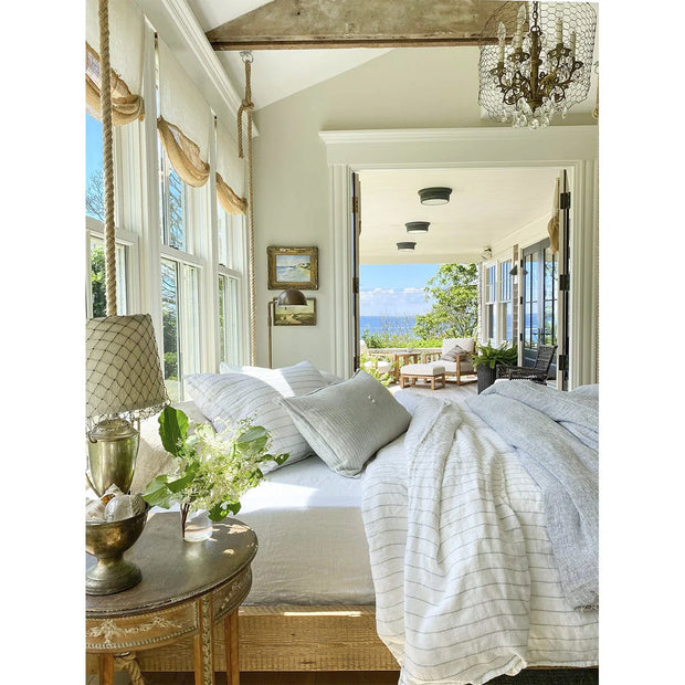 Pom Pom at Home Blake White and Natural Linen Striped Big Pillow with Insert  ~ 28 x 36