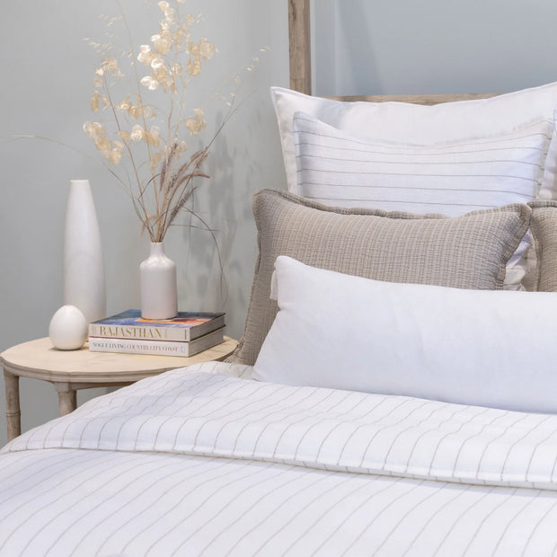 Pom Pom at Home Blake Cream and Grey Linen Striped Big Pillow with Insert  ~ 28 x 36