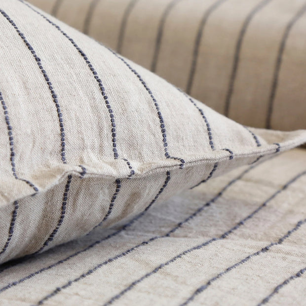 Pom Pom at Home Blake Flax and Midnight Linen Striped Big Pillow with Insert  ~ 28 x 36