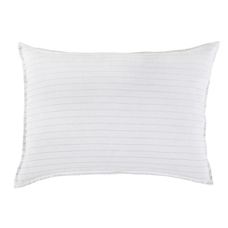Pom Pom at Home Blake White and Ocean Linen Striped Big Pillow with Insert  ~ 28 x 36