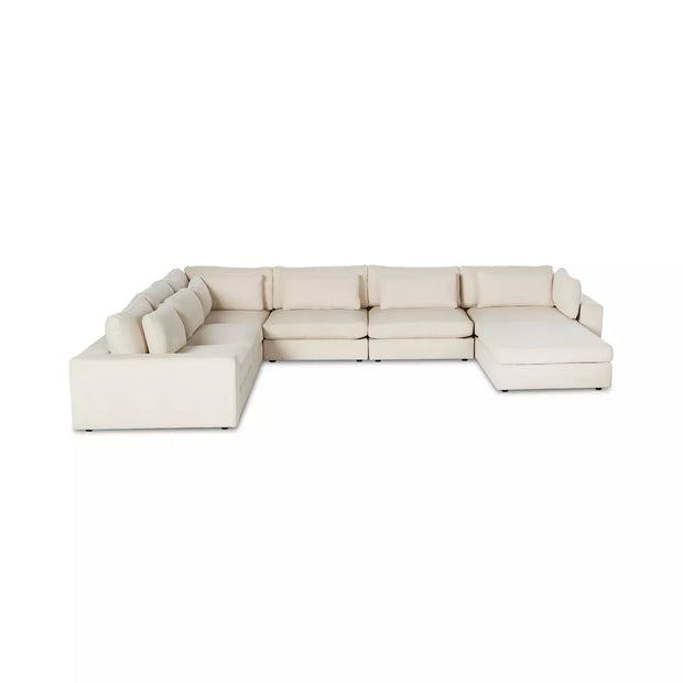 Four Hands Bloor 6 Piece Modular Deep Seating Sectional With Ottoman ~ Clairmont Sand Upholstered Woven Fabric