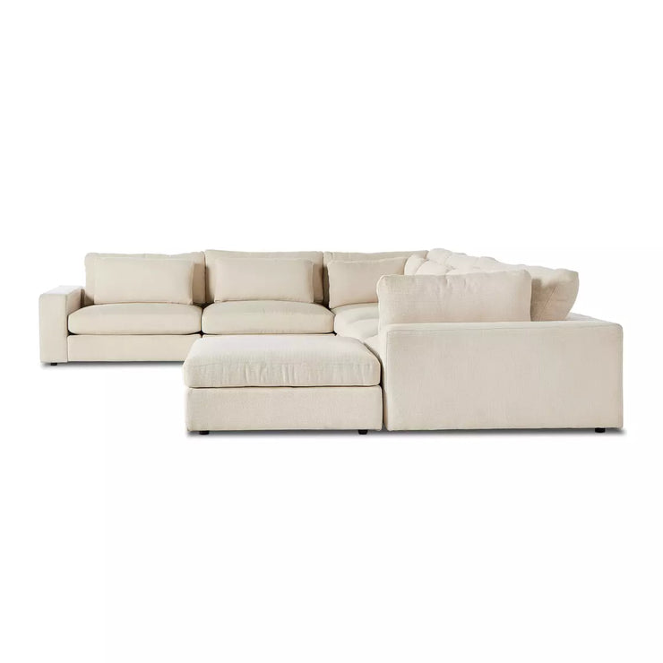 Four Hands Bloor 6 Piece Modular Deep Seating Sectional With Ottoman ~ Clairmont Sand Upholstered Woven Fabric