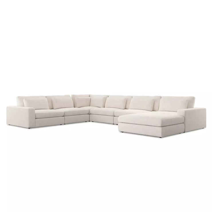Four Hands Bloor 6 Piece Modular Deep Seating Sectional With Ottoman ~ Essence Natural Upholstered Woven Fabric