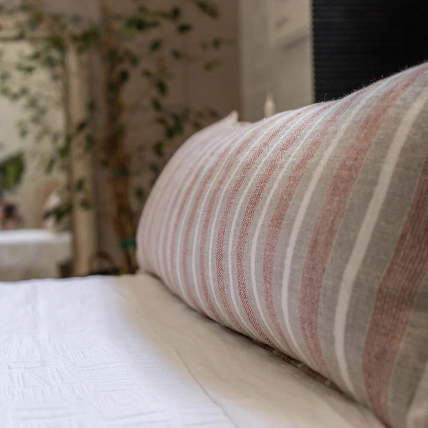 Pom Pom at Home Montecito Terracotta and Natural Linen Striped Body Pillow with Insert  ~ 18 x 60
