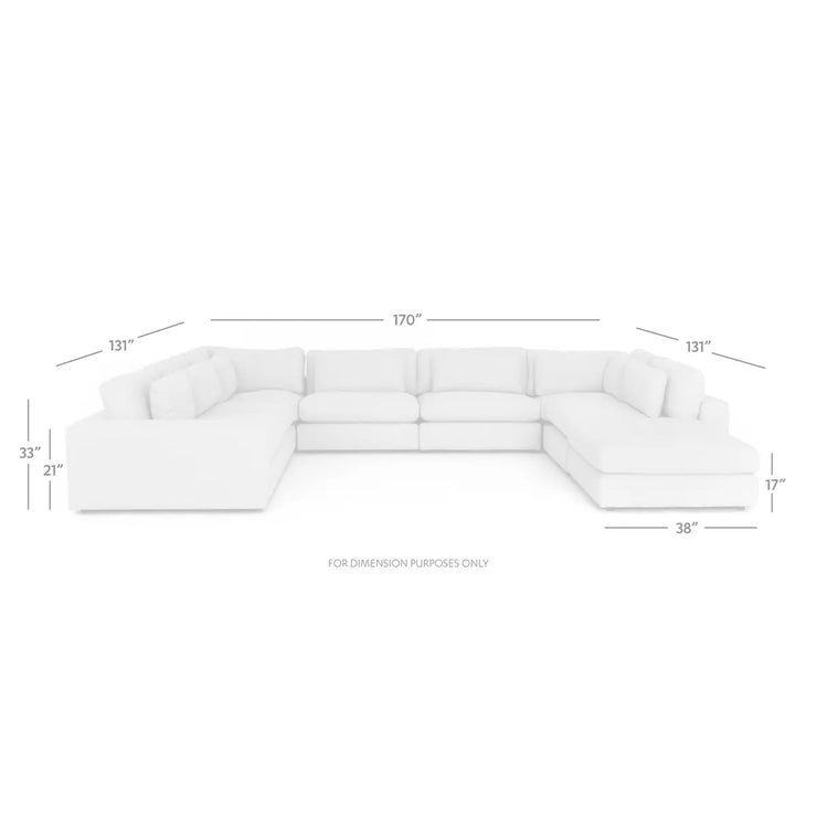 Four Hands Bloor 7 Piece Modular Deep Seating Sectional With Ottoman ~ Essence Natural Upholstered Woven Fabric