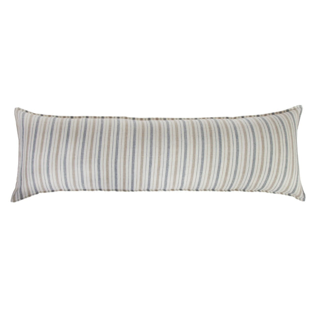 Pom Pom at Home Naples Ocean and Natural Linen Striped Body Pillow with Insert  ~ 18 x 60