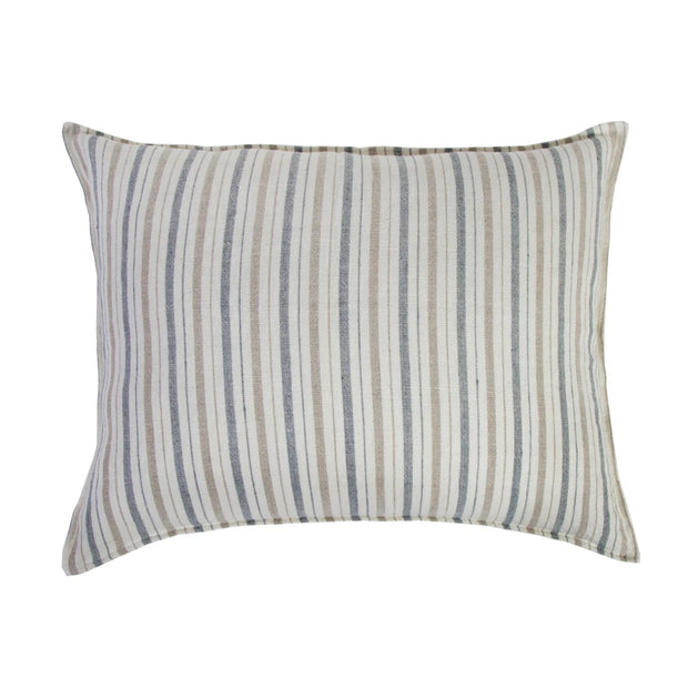 Pom Pom at Home Naples Ocean and Natural Linen Striped Big Pillow with Insert  ~ 28 x 36