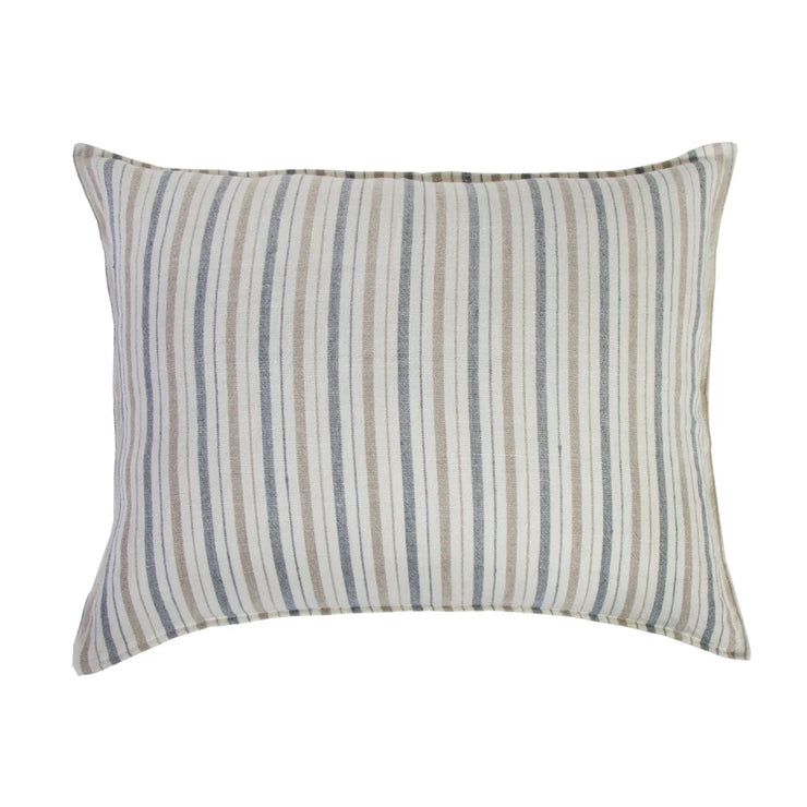 Pom Pom at Home Naples Ocean and Natural Linen Striped Big Pillow with Insert  ~ 28 x 36