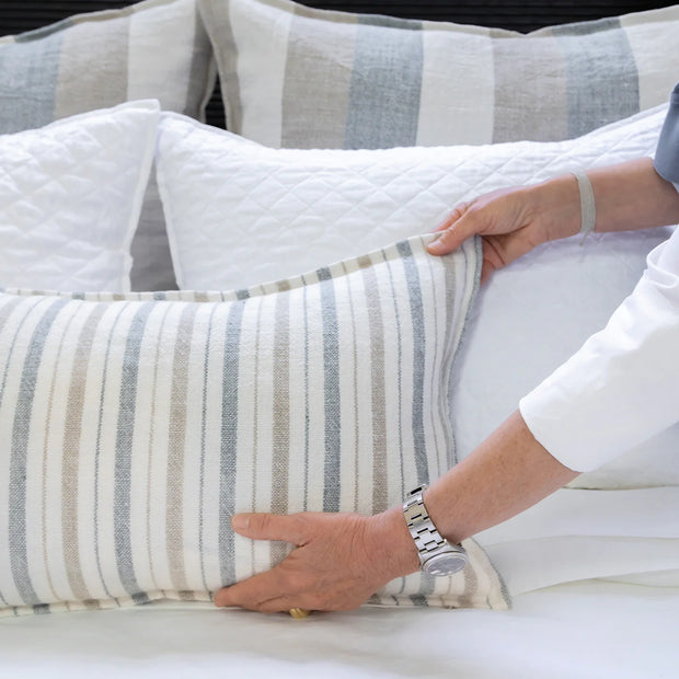 Pom Pom at Home Naples Ocean and Natural Linen Striped Pillow with Insert  ~ 14 x 24