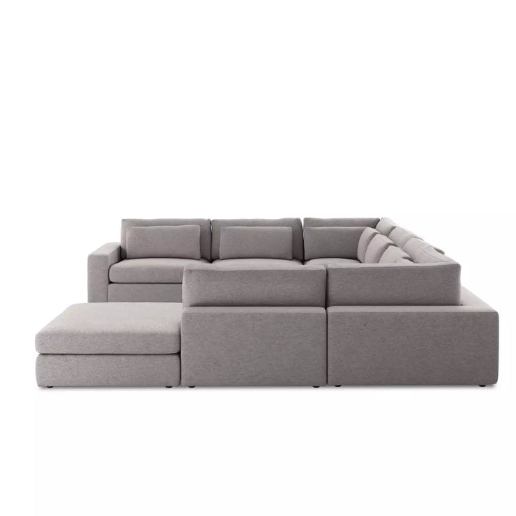 Four Hands Bloor 7 Piece Modular Deep Seating Sectional With Ottoman ~ Chess Pewter Upholstered Woven Fabric