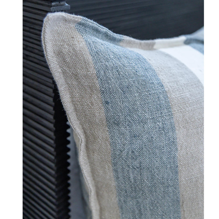 Pom Pom at Home Monterey Ocean and Natural Linen Striped Pillow with Insert  ~ 14 x 24
