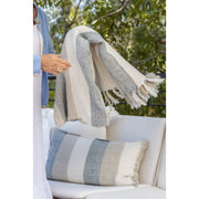 Pom Pom at Home Monterey Ocean and Natural Linen Striped Pillow with Insert  ~ 14 x 24