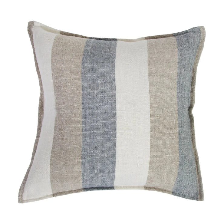 Pom Pom at Home Monterey Ocean and Natural Linen Striped Pillow with Insert  ~ 20 x 20