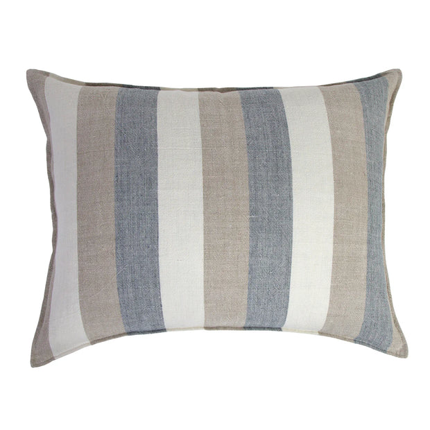 Pom Pom at Home Monterey Ocean and Natural Linen Striped Big Pillow with Insert  ~ 28 x 36