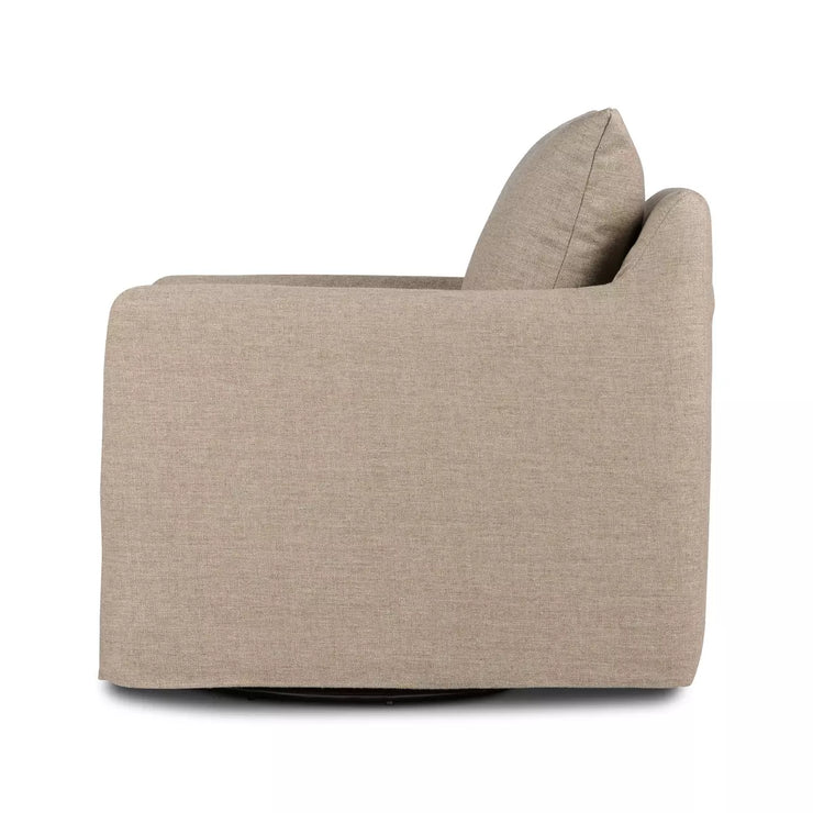 Four Hands Banks Swivel Chair ~  Alcala Taupe Slipcover Performance Fabric