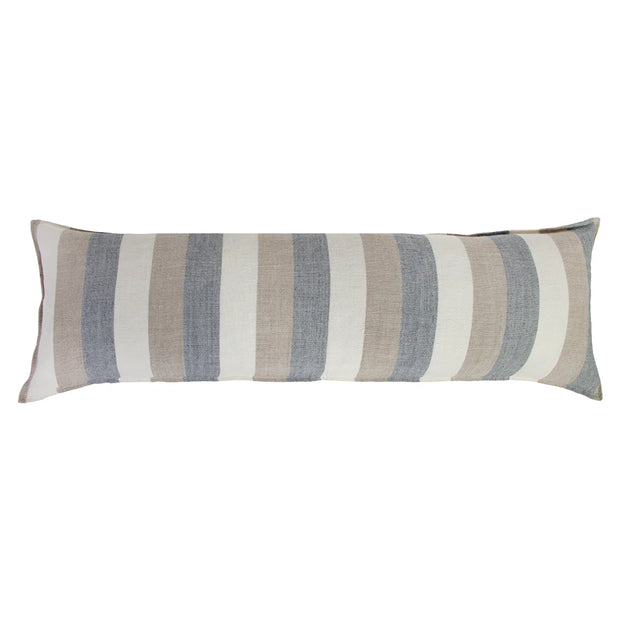 Pom Pom at Home Monterey Ocean and Natural Linen Striped Body Pillow with Insert  ~ 18 x 60