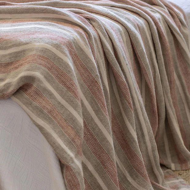 Pom Pom at Home Montecito Terracotta and Natural Linen Striped Oversized Throw ~ 60 x 90