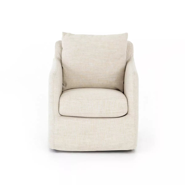 Four Hands Banks Swivel Chair ~  Cambric Ivory Slipcover Performance Fabric