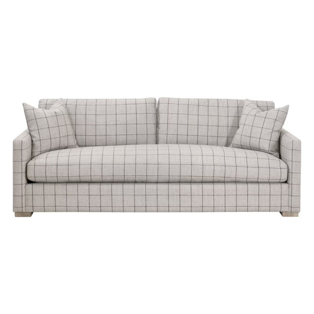 Essentials For Living Clara 86" Slim Arm Sofa ~ Performance Windowpane Cement With Natural Gray Oak