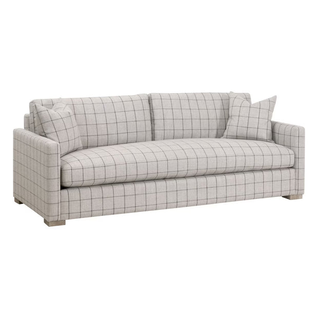 Essentials For Living Clara 86" Slim Arm Sofa ~ Performance Windowpane Cement With Natural Gray Oak